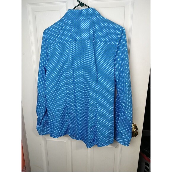 Orvis Woman 8 Blue White Polka Dot Wrinkle Resist LS Button Business Casual... - Picture 8 of 8